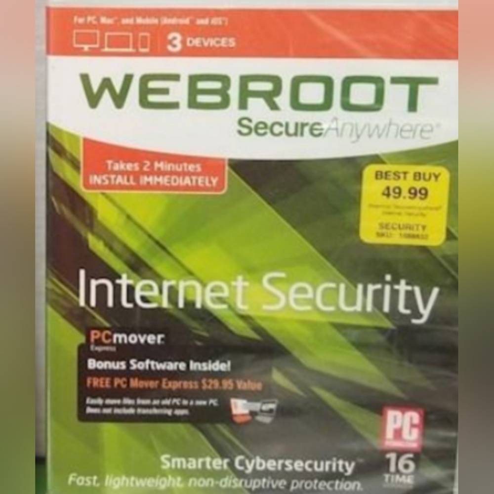 Webroot Internet Security Plus | Antivirus Software for 3 Device BNIB